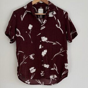Men's Maroon Floral Button Down Shirt